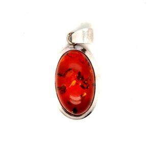 Silver 925 Oval Shaper Amber Pendanr